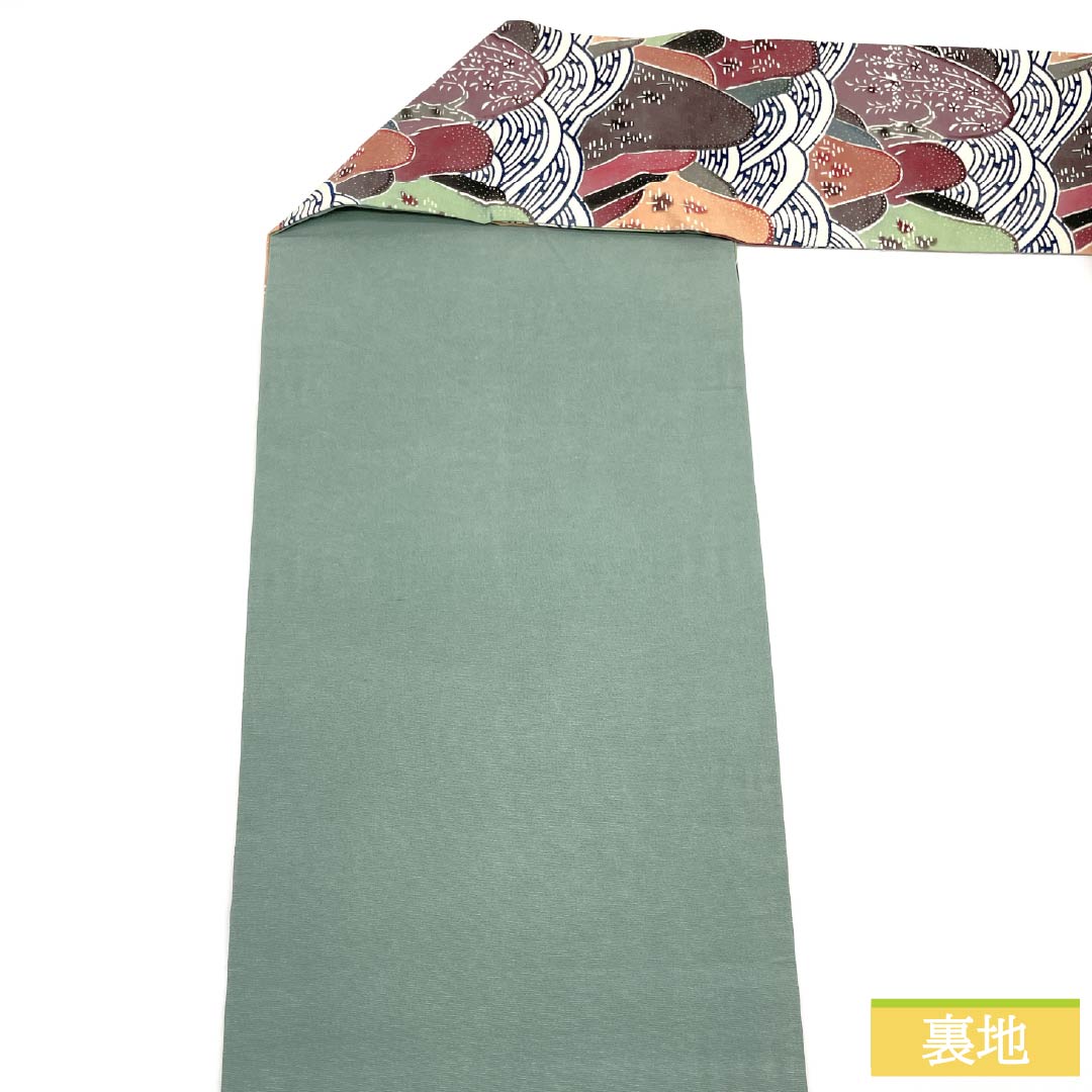 Nagoya Obi, Pure Silk, Grade A, Touseiiro (Beigata Blue), Stencil Dyed, Bingata Style, Toyama, Length 350cm, Six-Ply, Casual, Green, Product Number 1124010473319, Nagoya Style