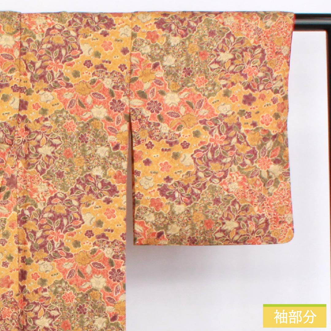 Komon (small pattern) kimono, polyester, length 158.5cm, sleeve length 63.5cm, lined, stencil-dyed, cloud-patterned, all-over floral print, washable, A-rank, gradient, 1115006093399
