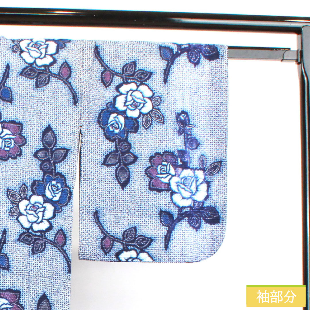 Yukata Cotton Length 155cm Sleeve length 63cm A rank Single layer Navy Deep navy Ripple Rose 1118004582318
