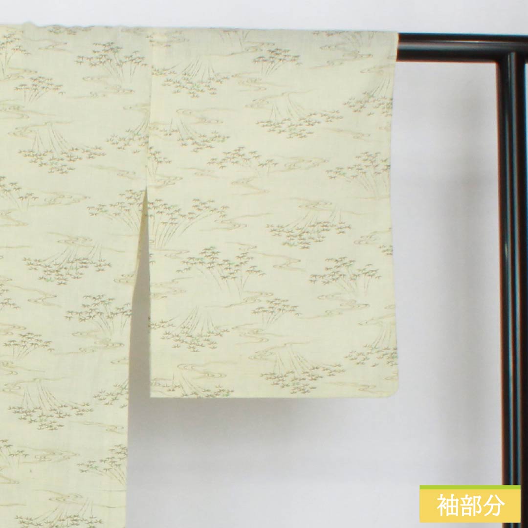 Tsumugi (pongee) polyester, S rank, length 163.5cm, sleeve length 63.5cm, white lily color (shirayuriiro), bamboo design, flowing water pattern, washable, single-layer kimono, white, product number 1116004082411