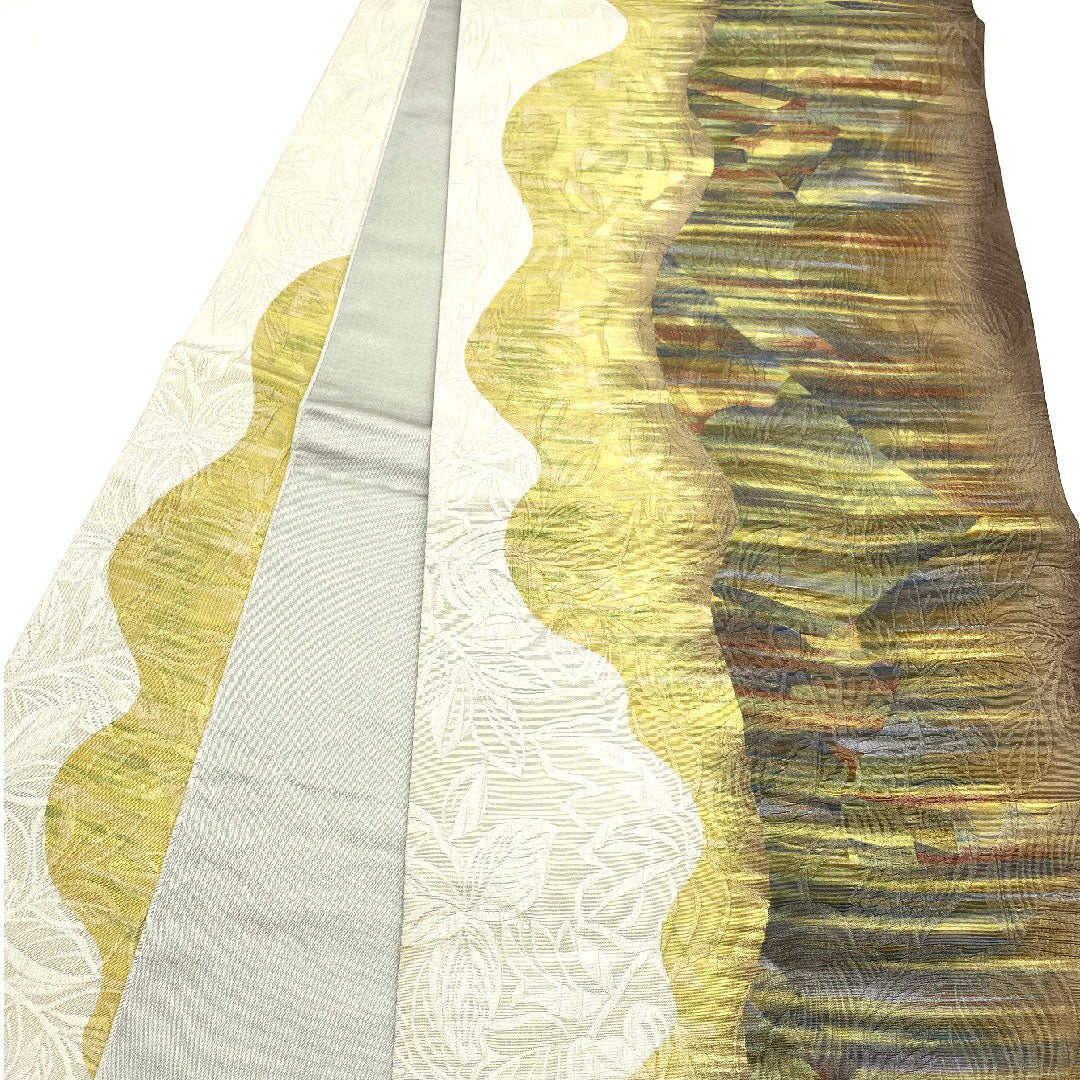 Fukuro Obi Dyed Obi Abstract Pattern Length 446cm Pure Silk A Rank Full Length Casual White 1123005053311