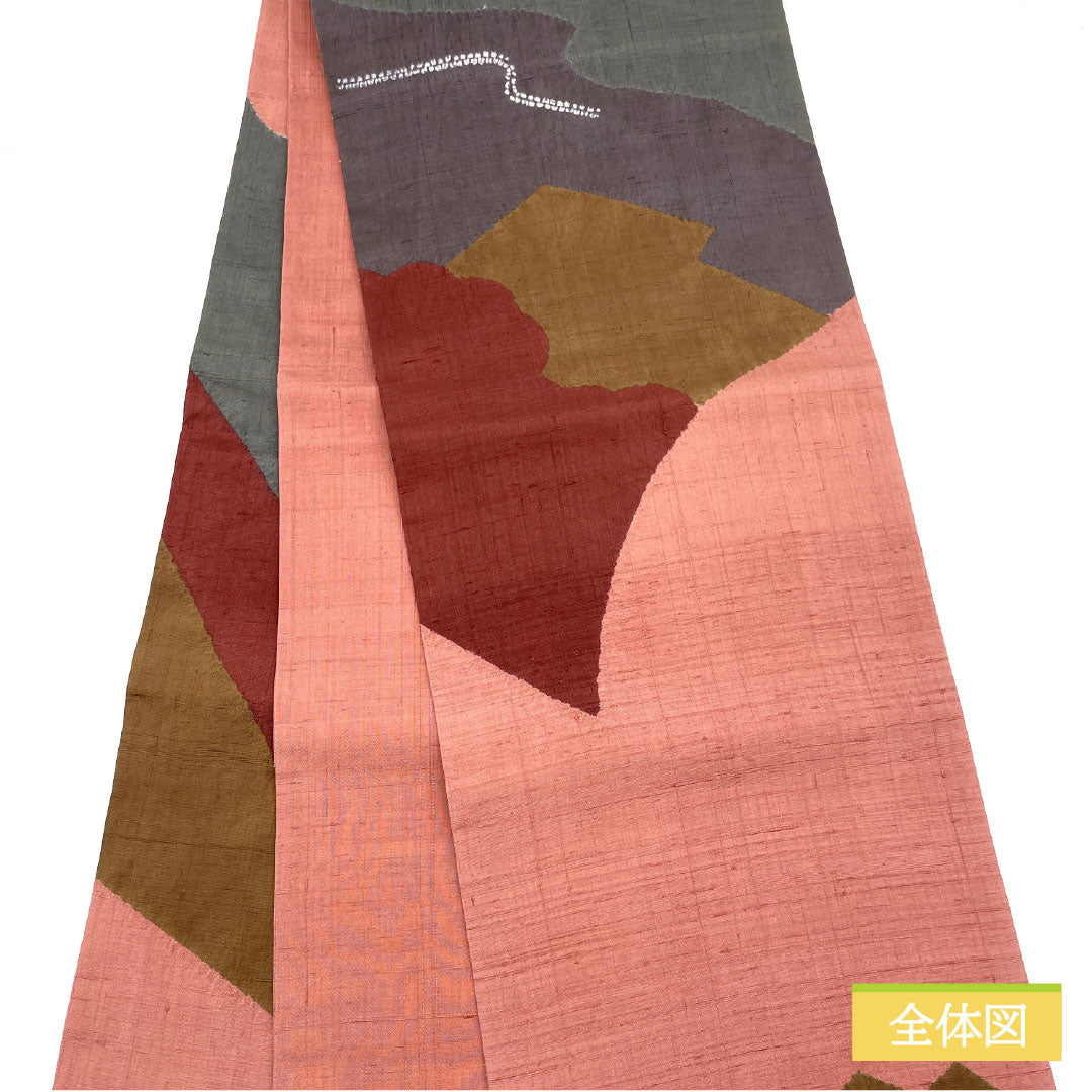 Fukuro Obi (Sash) - Pure Silk, Grade A, Geometric Pattern, Shibori, Tsumugi Fabric, Length 462cm, Six-Ply, Casual, Gradient Design, Product Number: 1123016233499