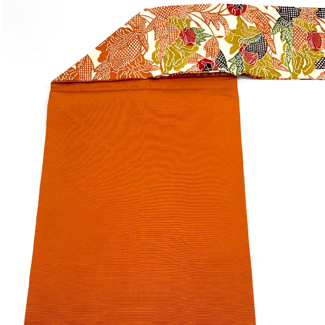 Nagoya obi, red lead, Kyoto Bingata, abstract floral pattern, obi length 363cm, pure silk, S rank, point pattern, casual, orange, 1124004812326, Nagoya style