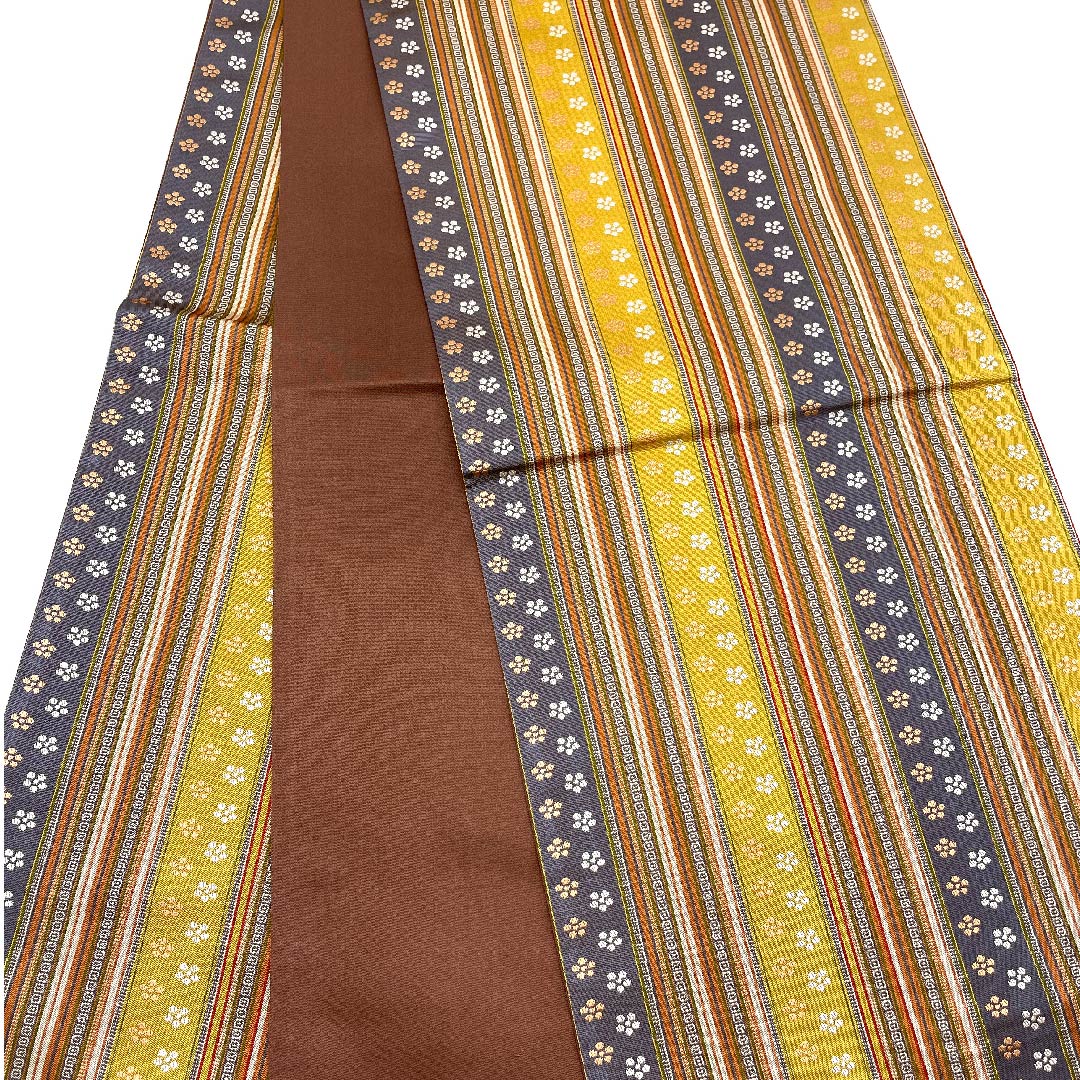 Fukuro Obi, Striped, Floral Pattern, Length 442cm, Pure Silk, A Rank, Full Length, Casual, Gradient Style, 1123005973399