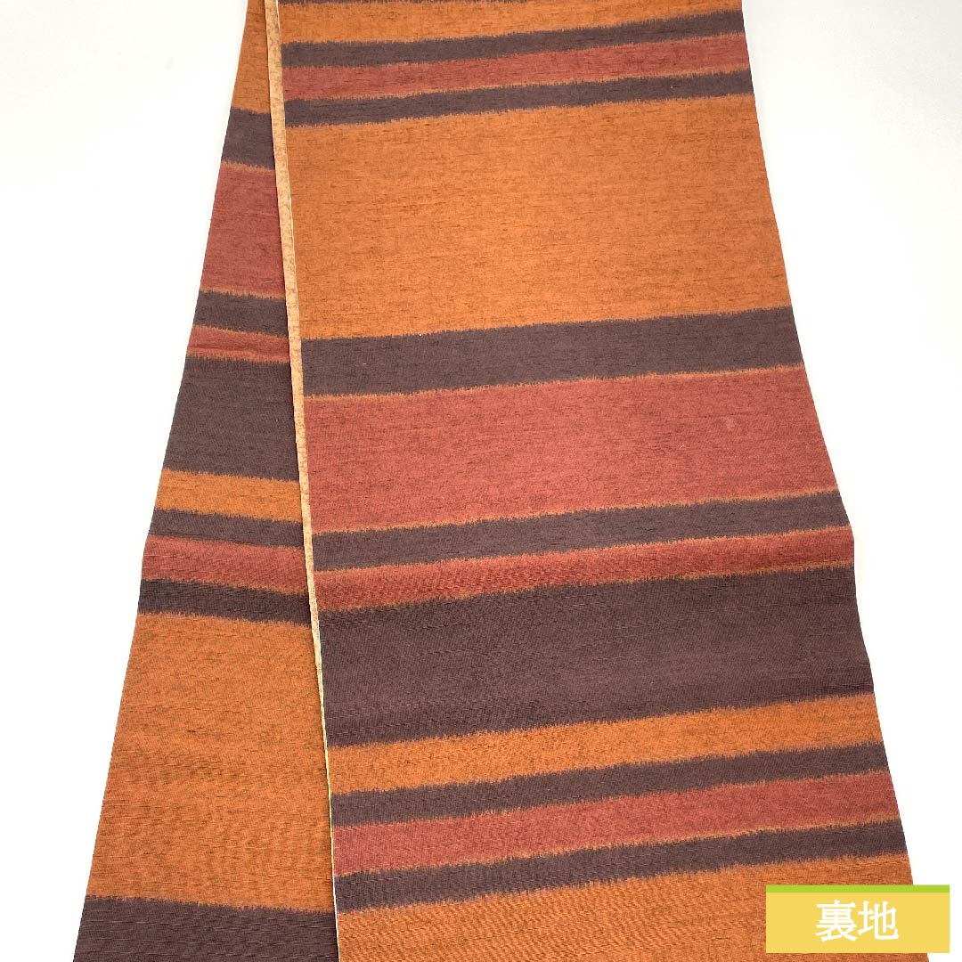 Nagoya obi, Kyoto bag obi, oxblood red, Kyoto bag obi, horizontal stripes, Chinese flowers, staggered stripes, obi length 374cm, pure silk, S rank, six-pass, casual, vermilion, 1124005912316, open style