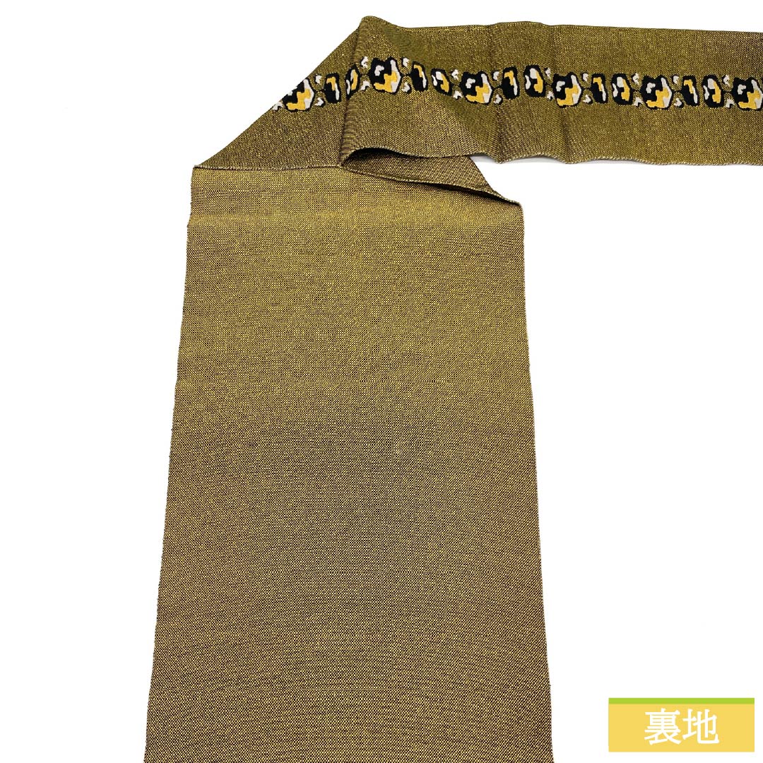 Nagoya Obi, Cotton, S-Rank, Gold, Abstract Flower Diamond Pattern, Length 332cm, Six-Ply, Casual, Yellow, Item Number 1124009092323, Nagoya Style