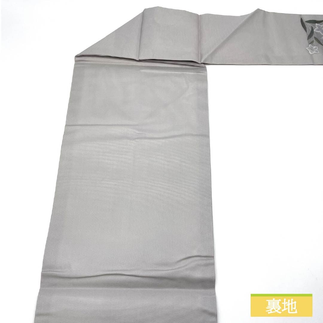 Nagoya obi, pure silk, silver-gray color (ginkai shoku-iro), summer obi, bellflower, flowing water, obi length 358cm, S rank, point pattern, semi-formal, gray, 1124008302322, Nagoya tailoring