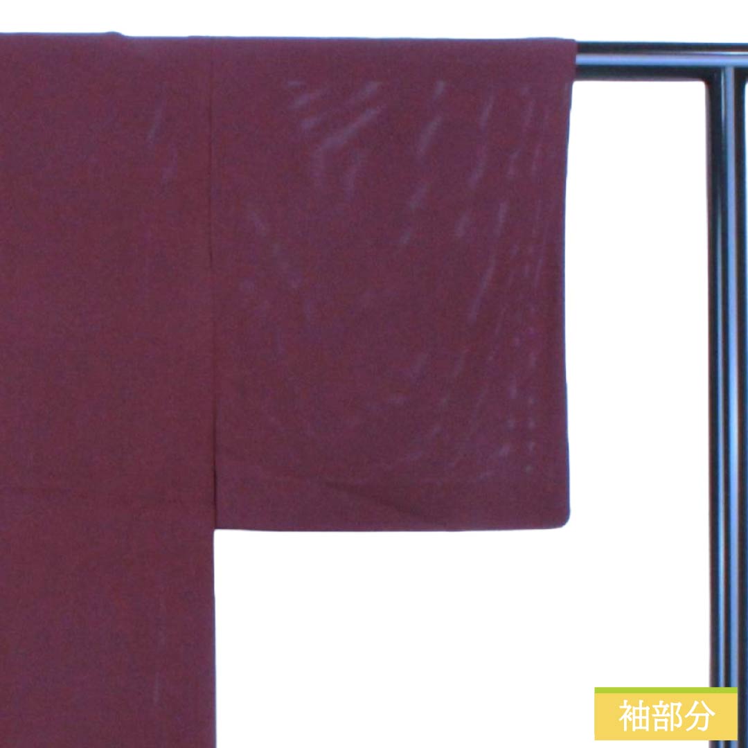 Summer item, pure silk iromuji kimono, rank A. Length 150cm, Yuki length 62cm. Mulberry color, plain design, mitsu-uroko pattern, one family crest. Ro (gauze weave), purple系. 1132003463120