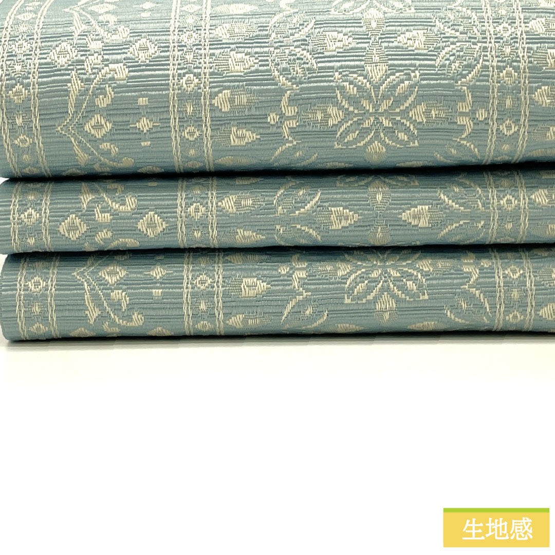 (新品)半幅帯 ポリエステル NEWランク 沈香茶色(とのちゃいろ) 紺滅色(こんげしいろ) 幾何学模様 抽象花模様 リバーシブル 帯丈400cm 青系 1125002551417
