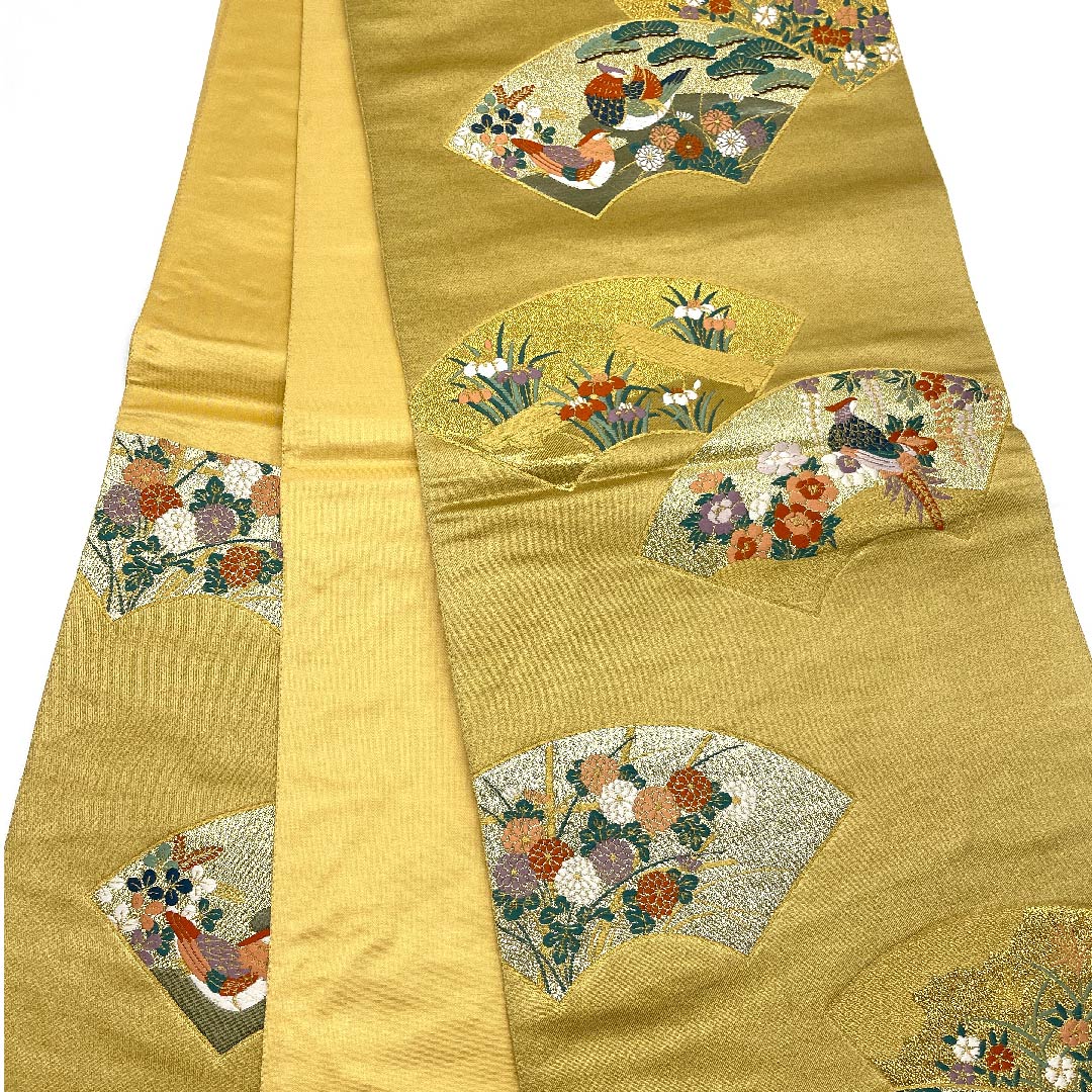 袋帯 麦藁色(むぎわらいろ) 本金摺箔二重織 留袖用 鴛鴦 帯丈432cm 正絹 Aランク 六通 フォーマル 金系 1123004753321
