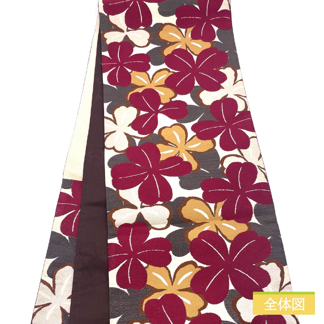 Fukuro Obi (sash) made of pure silk, S-rank, in gofun-iro (white powder-colored) with a Nishijin-ori (artist-made) floral pattern. Length: 444cm. Six-fold obi. Semi-formal. White. Product number: 1123015062311