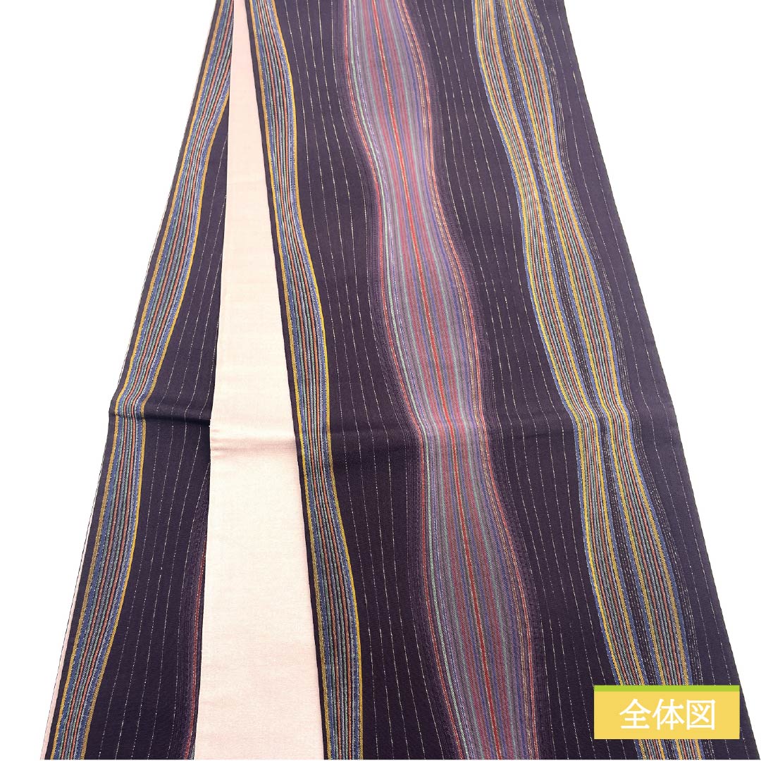 S-Rank Pure Silk Obi in Purple-Ecru (Shiushokuiro) with Tatewaku Pattern, Length 448cm, Full Length, Semi-Formal, Purple, Item Number: 1123015382320