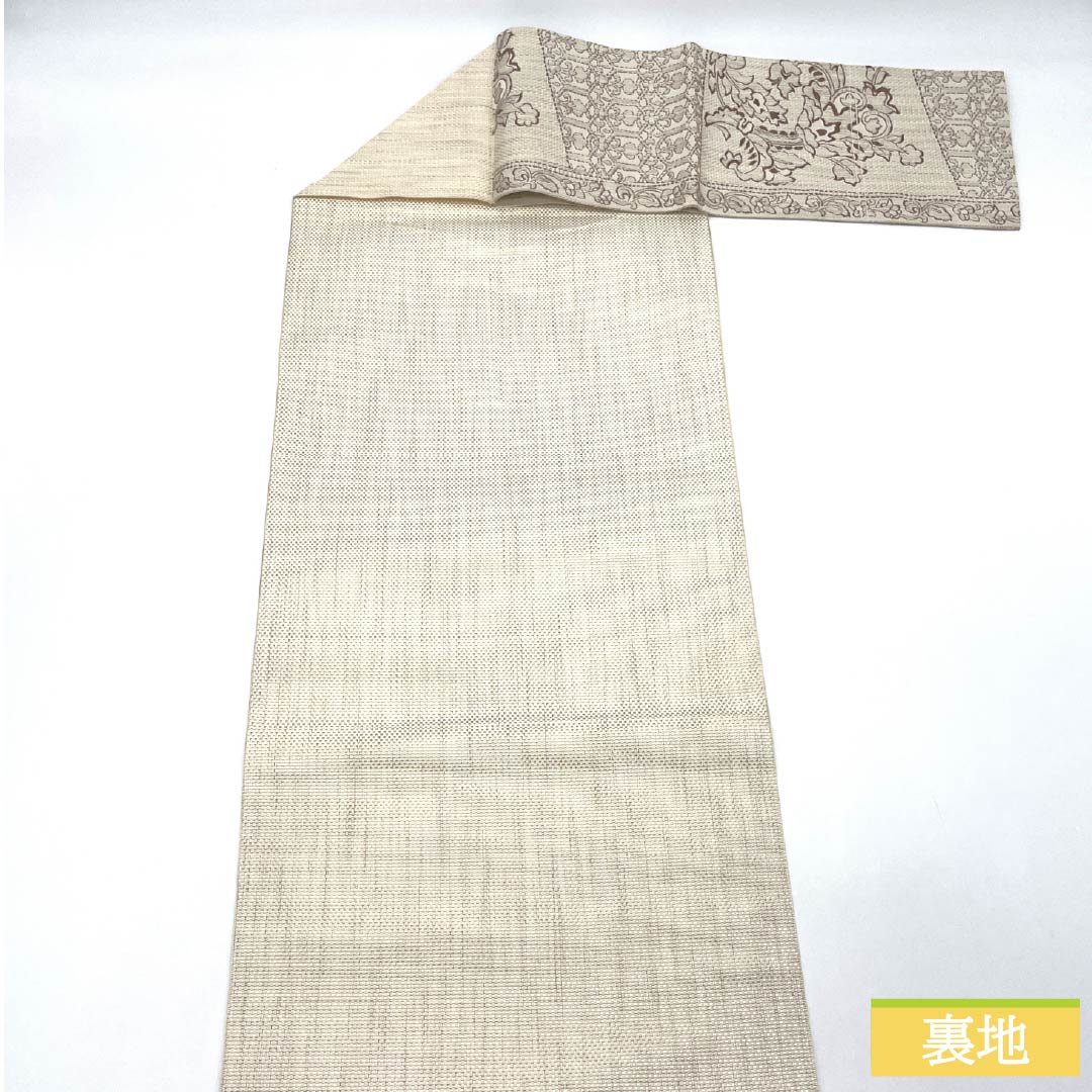 名古屋帯 正絹 Sランク 胡粉色(ごふんいろ) 博多織 抽象花 帯丈355cm 六通 カジュアル ベージュ系 1124009262325 松葉仕立て
