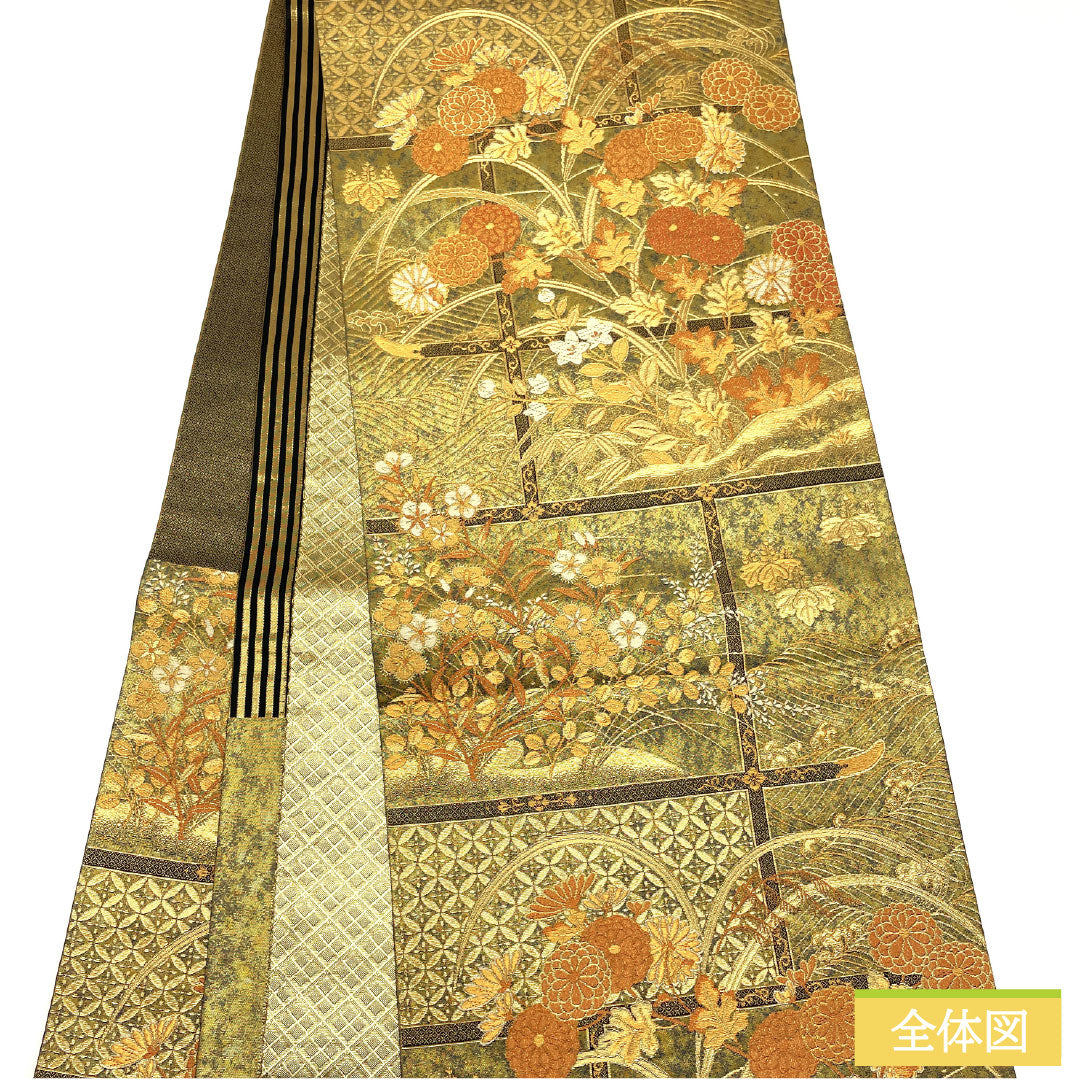 Fukuro Obi (Sash), Pure Silk, S-Rank, Nishijin-ori, with Gold-Tone Pattern, Length 440cm, Six-Ply, Formal, Item Number 1123016782321