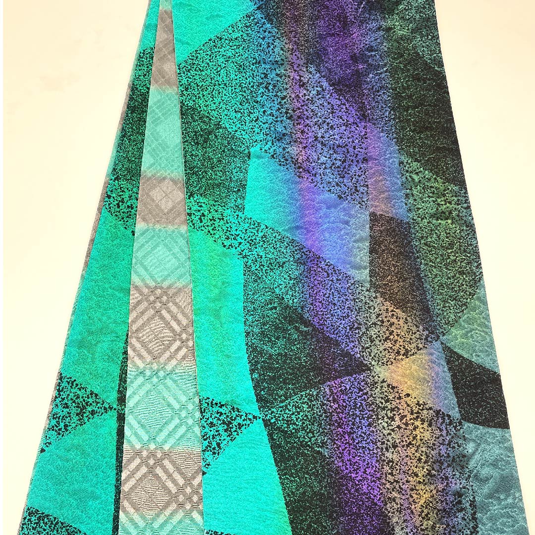 Fukuro obi (duck-colored obi) in classic geometric pattern, obi length 454cm, pure silk, S rank, full-length, casual, gradation style, 1123008702499