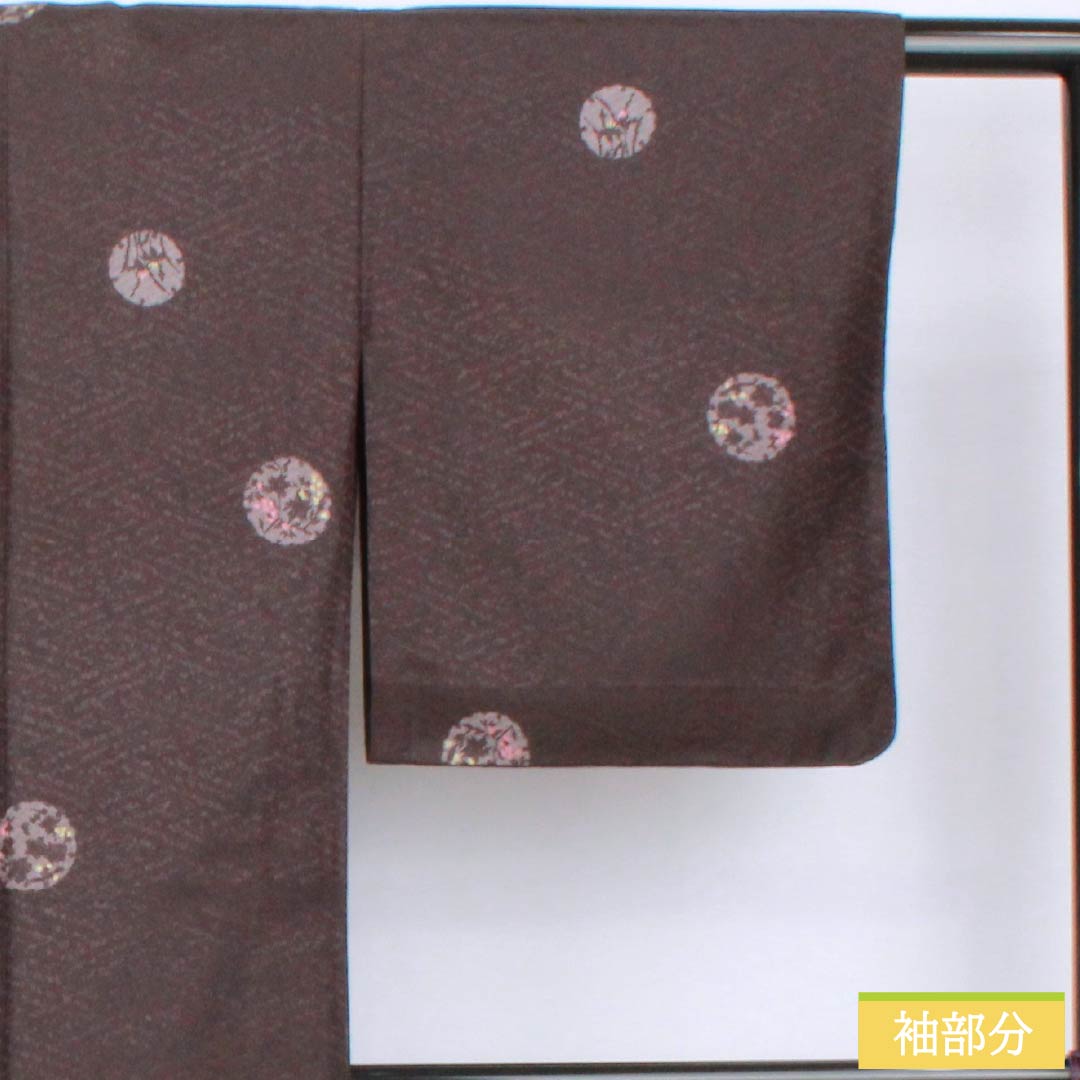 Komon (small pattern) kimono, polyester, length 164.5cm, sleeve length 65.5cm, single-layer, purple-black (shiushoku) pattern with snow rings and flower petals, washable, S rank, purple, product number 1115006062420