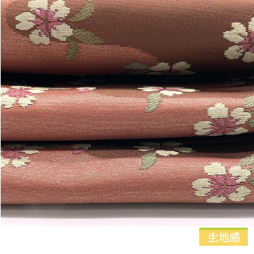 半幅帯 ポリエステル 褐色(かっしょく) 雲 桜 古典柄 帯丈374cm 茶系 Sランク 1125001072314