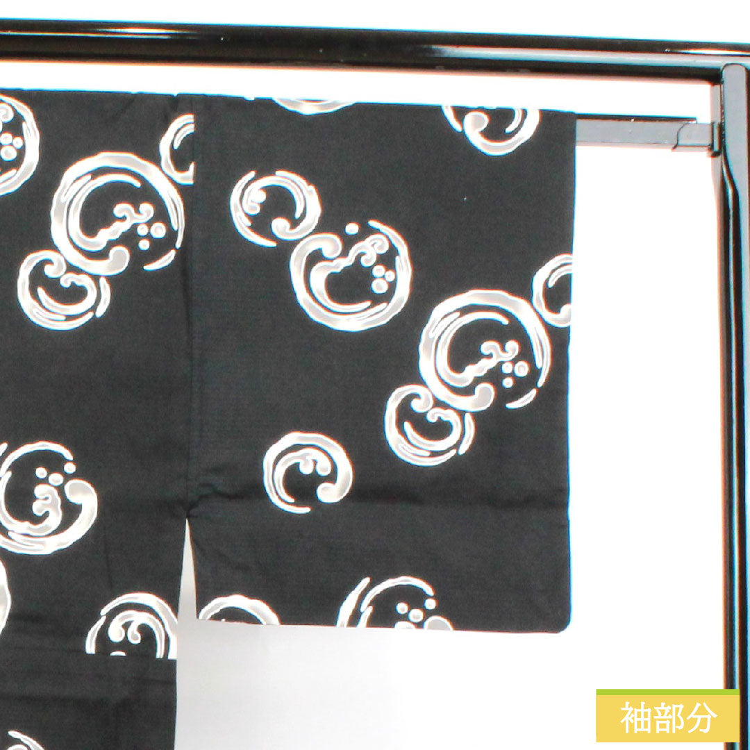 Men's cotton yukata, length 144cm, sleeve length 67.5cm, S rank, unlined, black, abstract pattern, Ryoko Kikuchi 1118004952410
