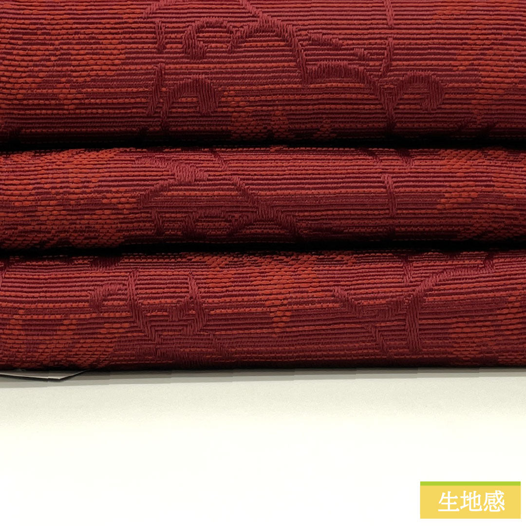 (新品)半幅帯 ポリエステル NEWランク 紅海老茶色(べにえびちゃいろ) 黒色 蔓 抽象花模様 横段 リバーシブル 帯丈400cm 赤系 1125002471412