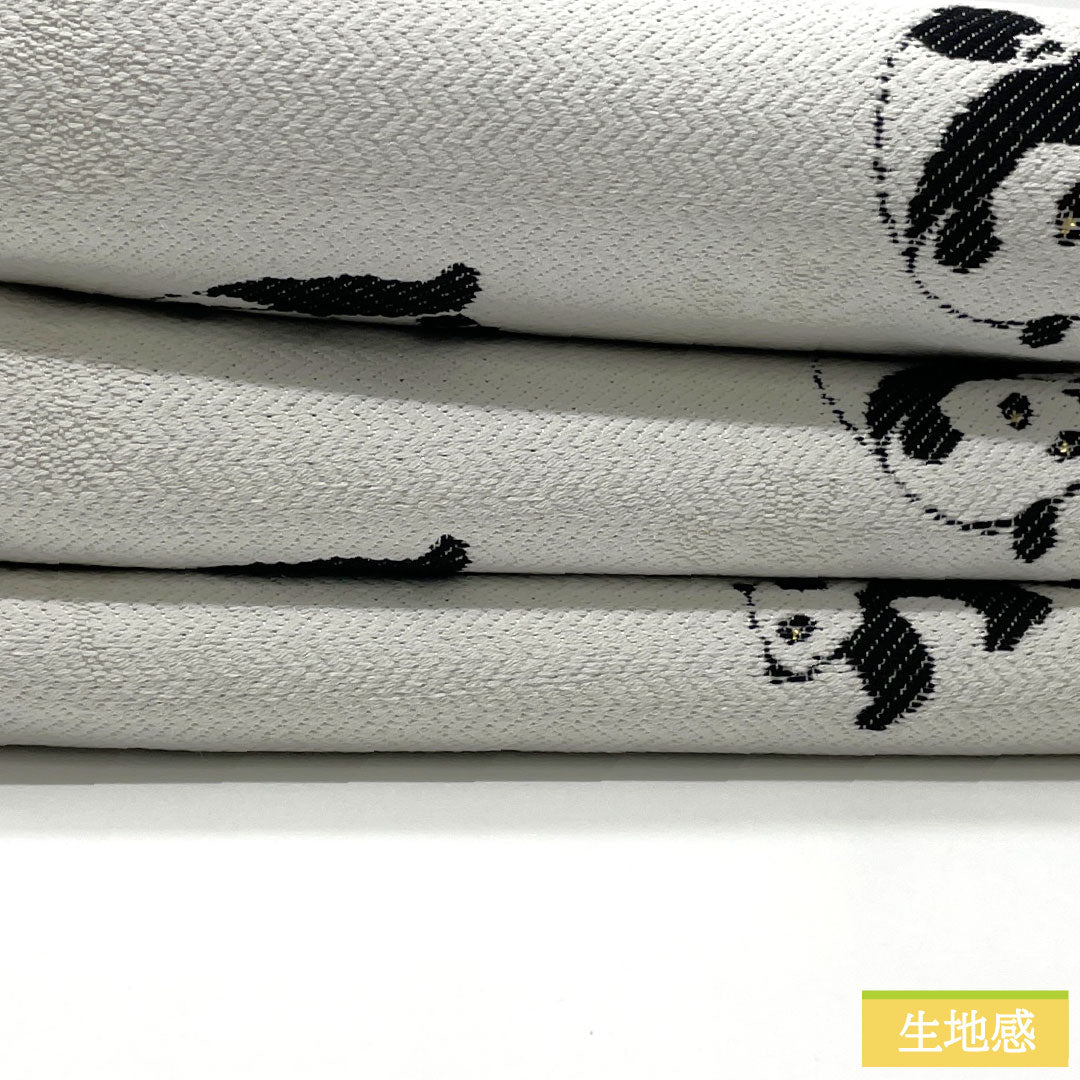 (新品未使用品)半幅帯 正絹 NEWランク 銀白色(ぎんはくしょく) パンダ 動物柄 リバーシブル 全通 動物柄 帯丈464cm 白系 1125002291411