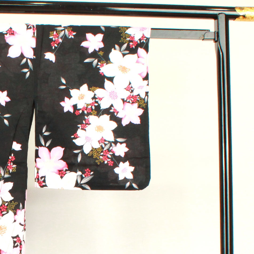 Yukata Flower Pattern Cotton S Rank Single Layer Length 162cm Sleeve Length 67cm Black 1118001162410