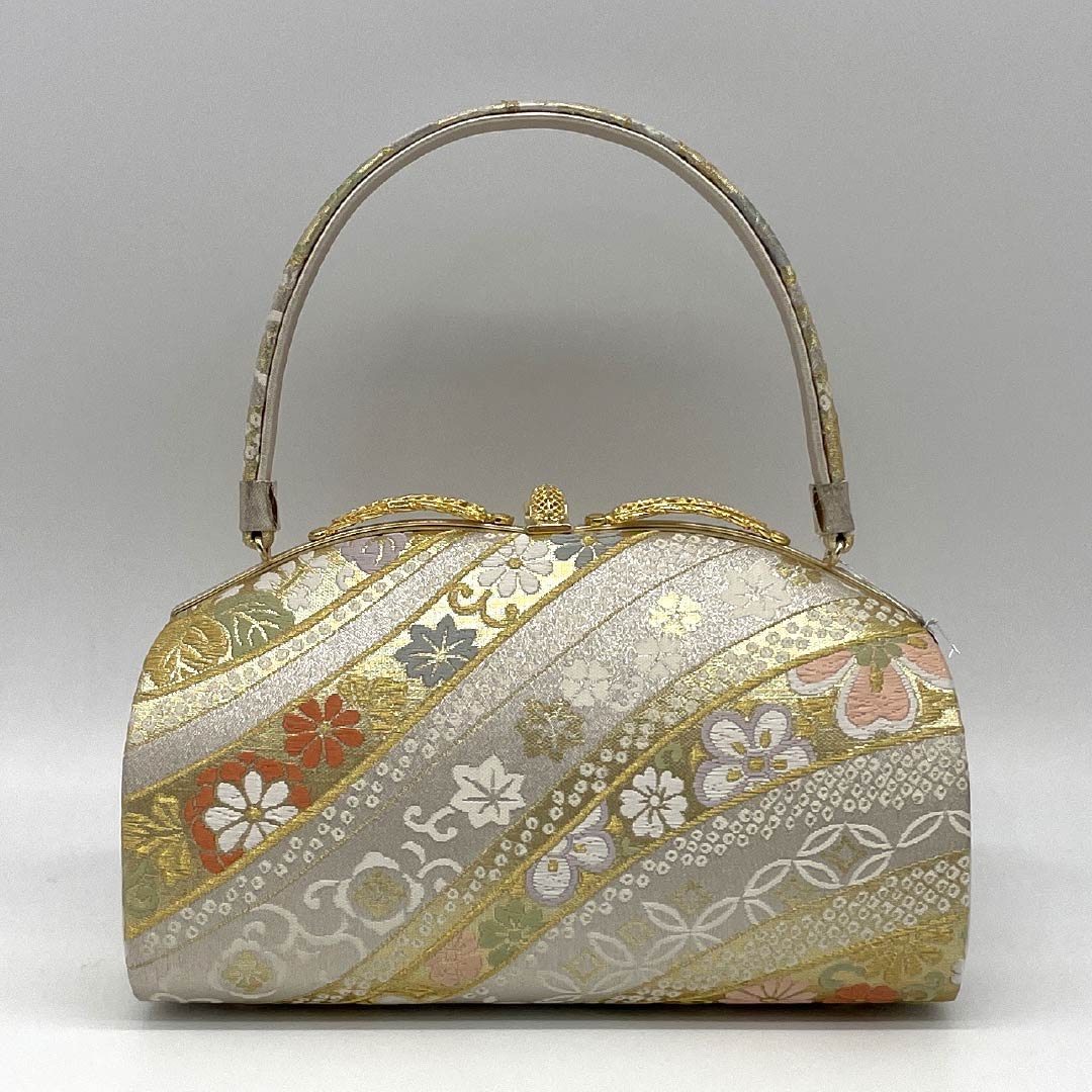 (Like New) Formal Zori and Bag Set, Grade A, with Auspicious Motifs, Obi Fabric, Size L, Gold, 1133000463421
