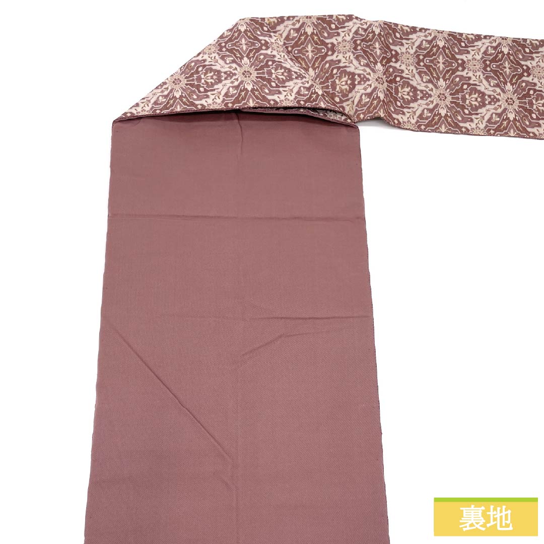 名古屋帯 正絹 Sランク 紅掛鼠色(べにかけねずいろ) 抽象模様 帯丈350cm 六通 カジュアル 紫系 1124009352320 名古屋仕立て