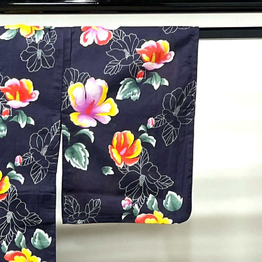 Yukata, purple, floral pattern, cotton, S rank, single layer, length 162.5cm, sleeve length 64.5cm, purple, 1118002352420