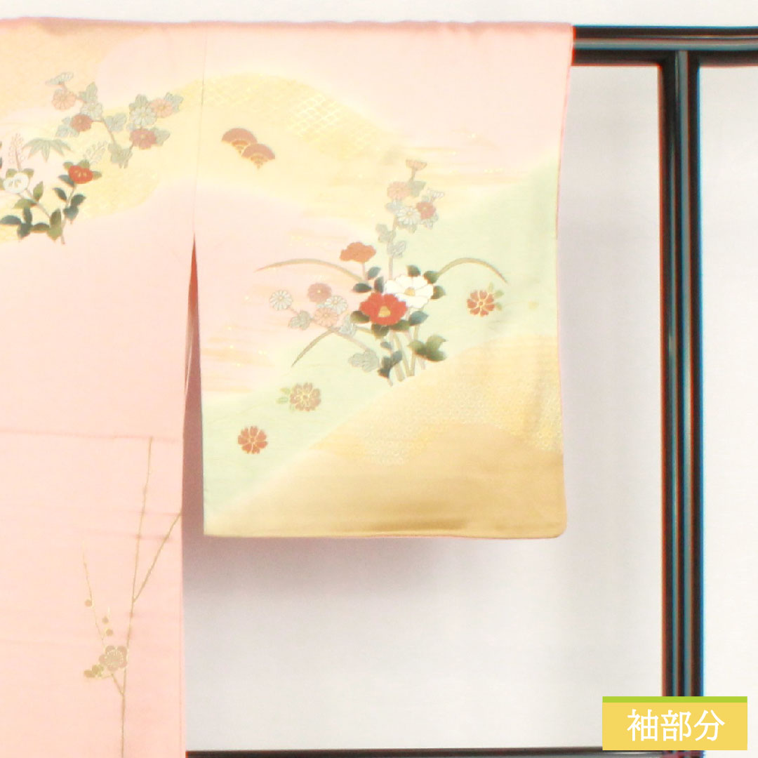 訪問着 正絹 袷 身丈161.5cm 裄丈65.5cm 薄紅梅色(うすこうばいいろ) 京友禅 吉祥文様 Bランク ピンク系 1112006004413