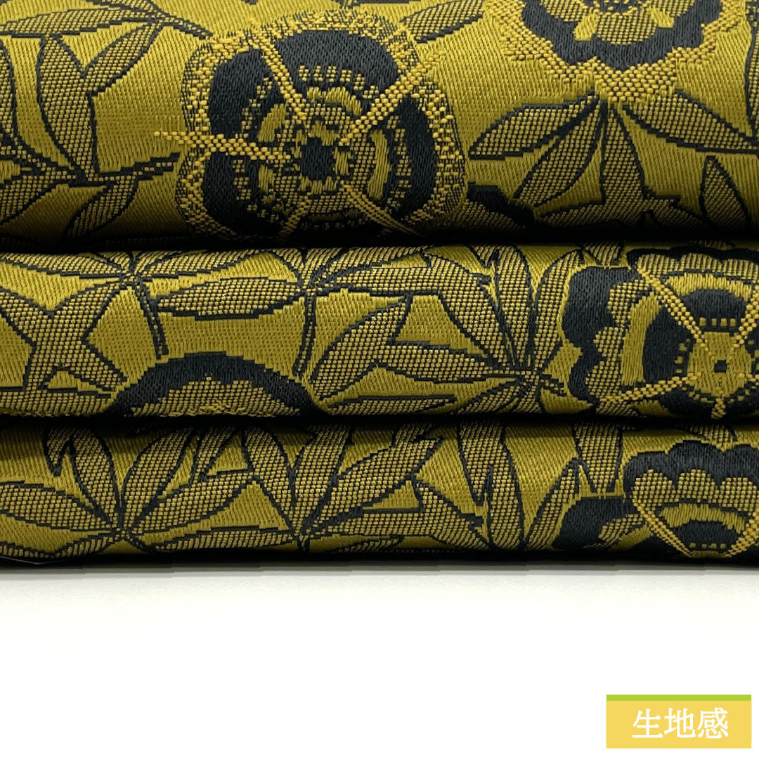 (New) Half-width obi, polyester, NEW rank, rapeseed oil color, Tokyo shirocha color, floral pattern, horizontal stripes, reversible, obi length 400cm, green tone, 1125002531419