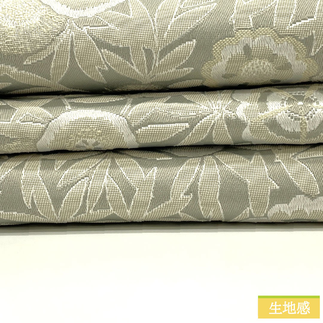 (新品)半幅帯 ポリエステル NEWランク 薄墨色(うすずみいろ) 麹塵色(きくじんいろ) 花柄 横段 リバーシブル 帯丈400cm グレー系 1125002421422