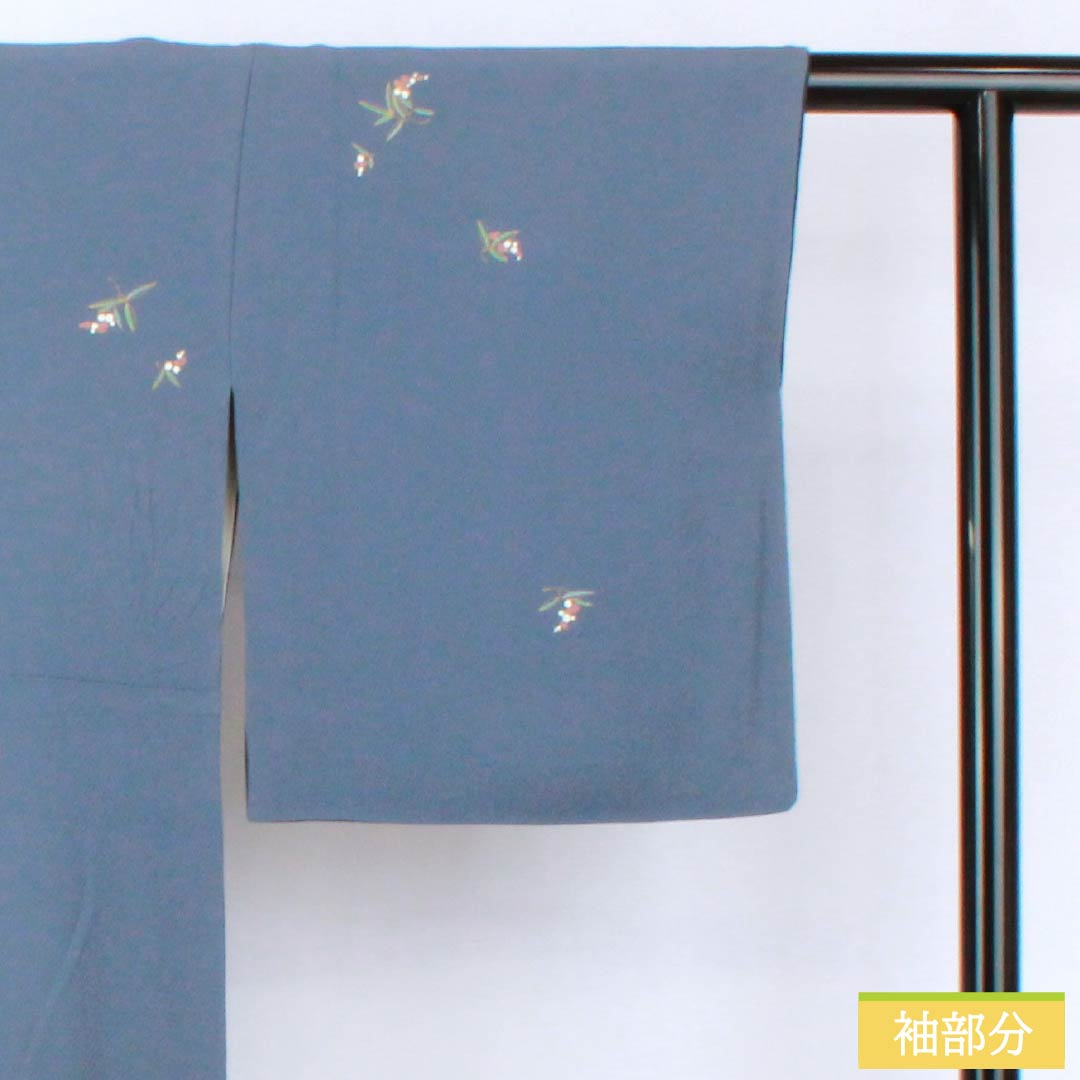 Komon (small pattern) kimono, pure silk, A rank, length 165cm, sleeve length 68cm, lined, lining color (urai-iro), small floral print, crepe fabric, pearl tone finish, blue, 1115007293517