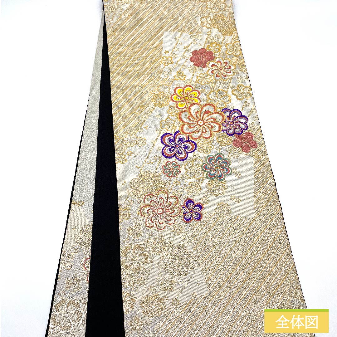 Fukuro Obi, Pure Silk, Gold, Twisted Plum and Cherry Blossom, Length 450cm, A Rank, Six-way, Formal, Gold, 1123011483421