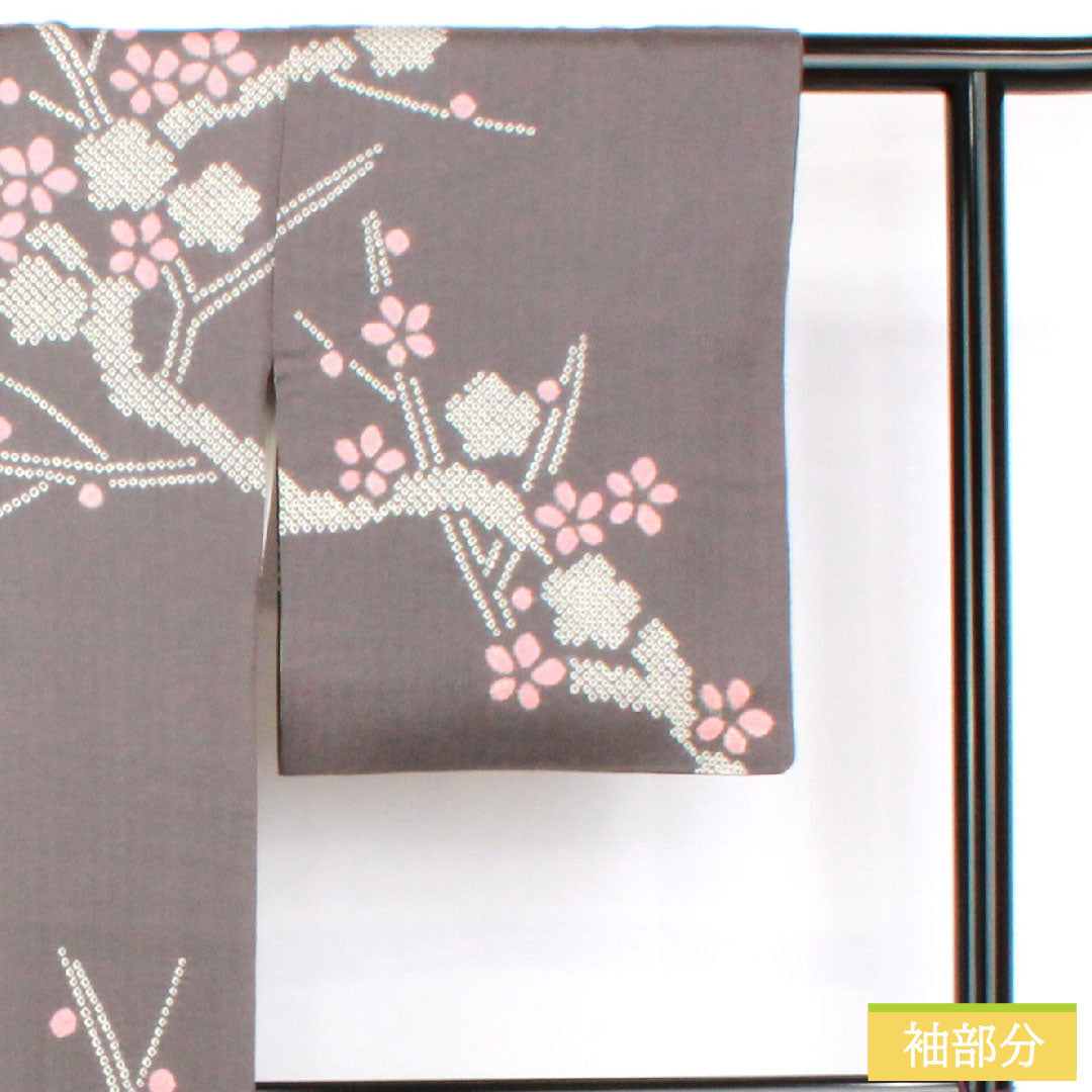 Homongi, pure silk, lined, length 164cm, sleeve length 63.5cm, indigo grey, partially dyed, cherry blossom, A rank, grey, 1112005773422