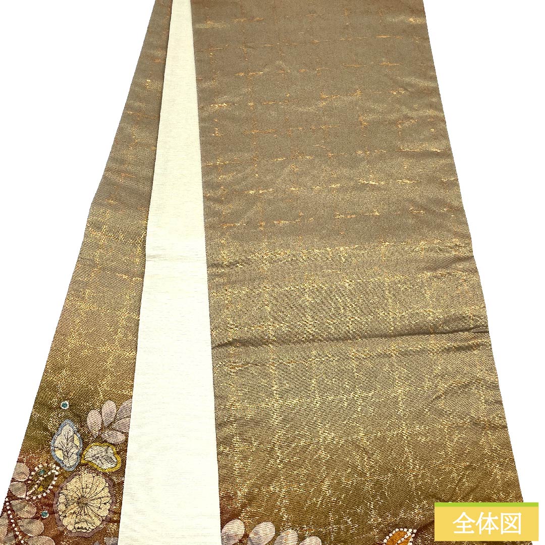袋帯 金色 辻ヶ花 帯丈422cm 正絹 Sランク 六通 セミフォーマル 金系 1123010142321