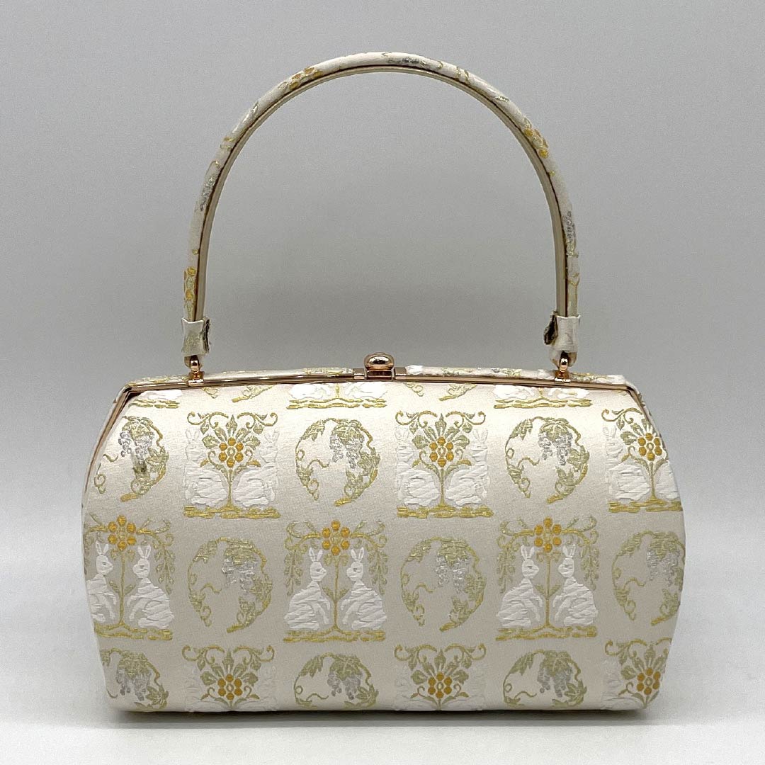 (Like New) Formal Zori and Bag Set, B-Rank, Flower Rabbit Design, Obi Fabric, Size L, Cream, 1133000394415