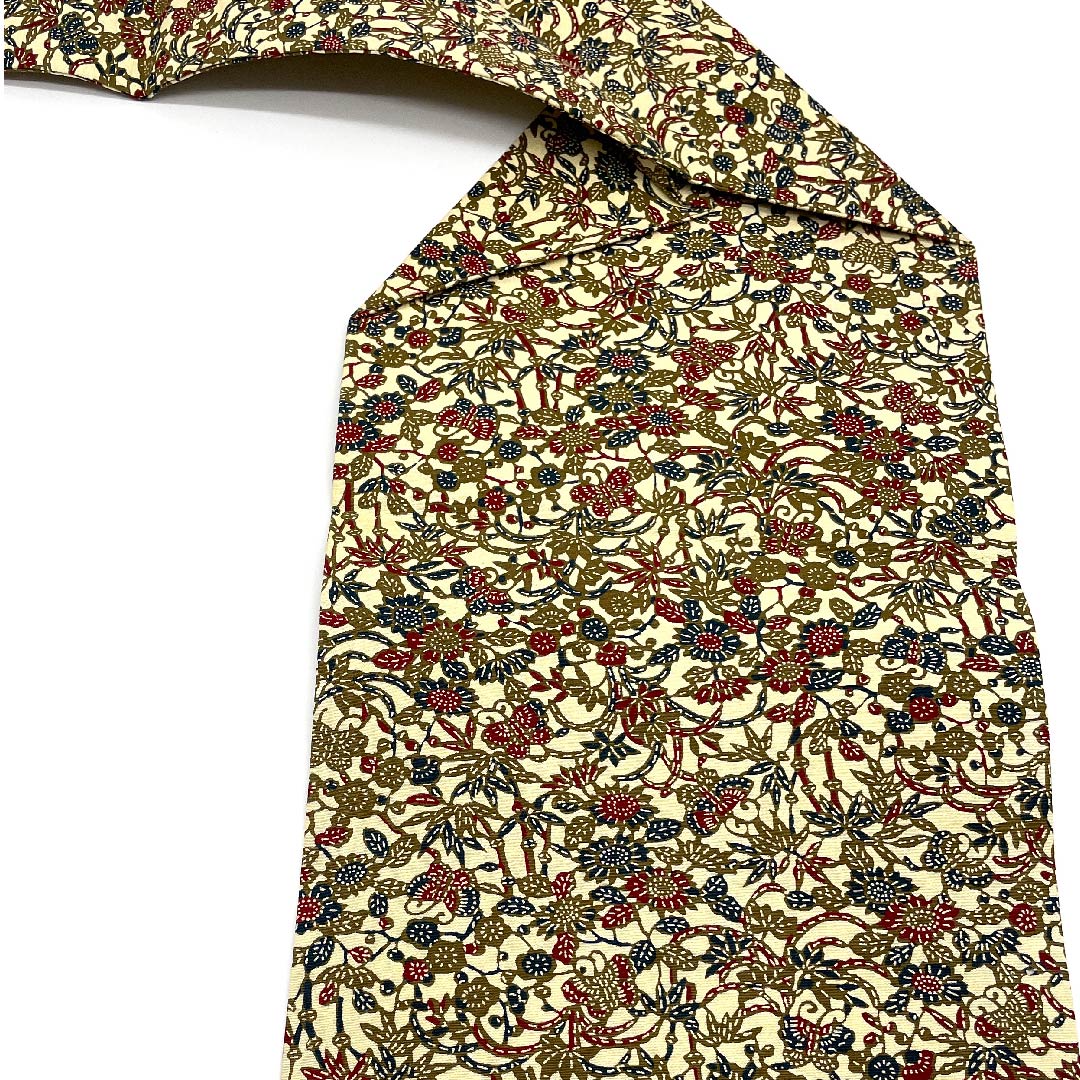 Nagoya obi, koji color, flower pattern, butterfly, stencil dye, obi length 370cm, pure silk, S rank, full length, casual, cream color, 1124003582315, Nagoya style