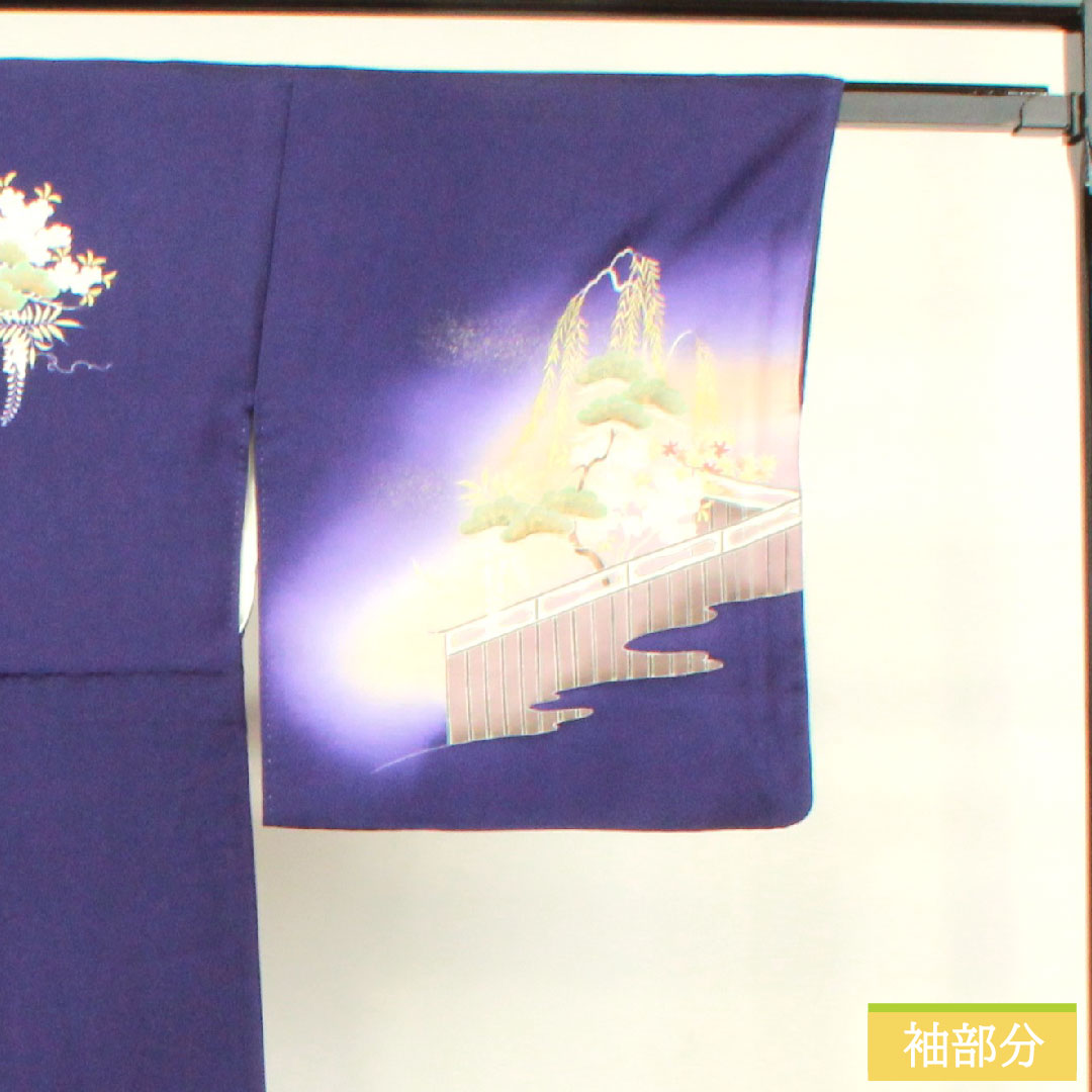 Homongi, pure silk, lined, length 165.5cm, sleeve length 67cm, Edo purple, Kyo-Yuzen, auspicious pattern, A rank, purple, 1112004143520