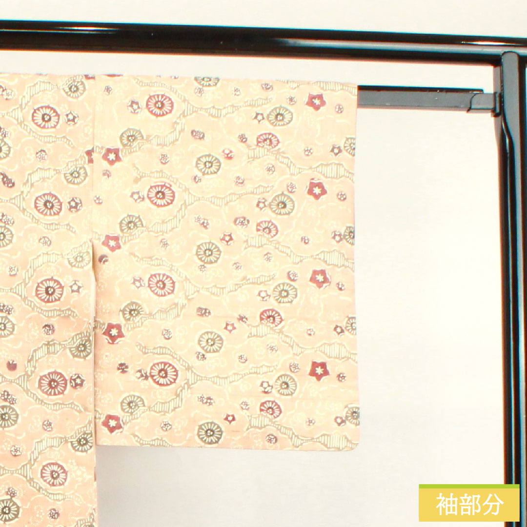 Komon, pure silk, length 160cm, sleeve length 66cm, lined, maiden color, pongee fabric, Kyoto Bingata, abstract pattern, S rank, pink, 1115003532413