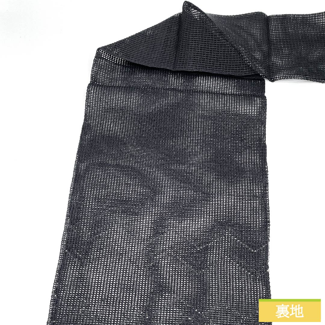 名古屋帯 黒色 夏帯 羅 幾何学模様 長尺 帯丈381cm 正絹 Sランク ポイント柄 カジュアル 黒系 1124005632310 名古屋仕立て