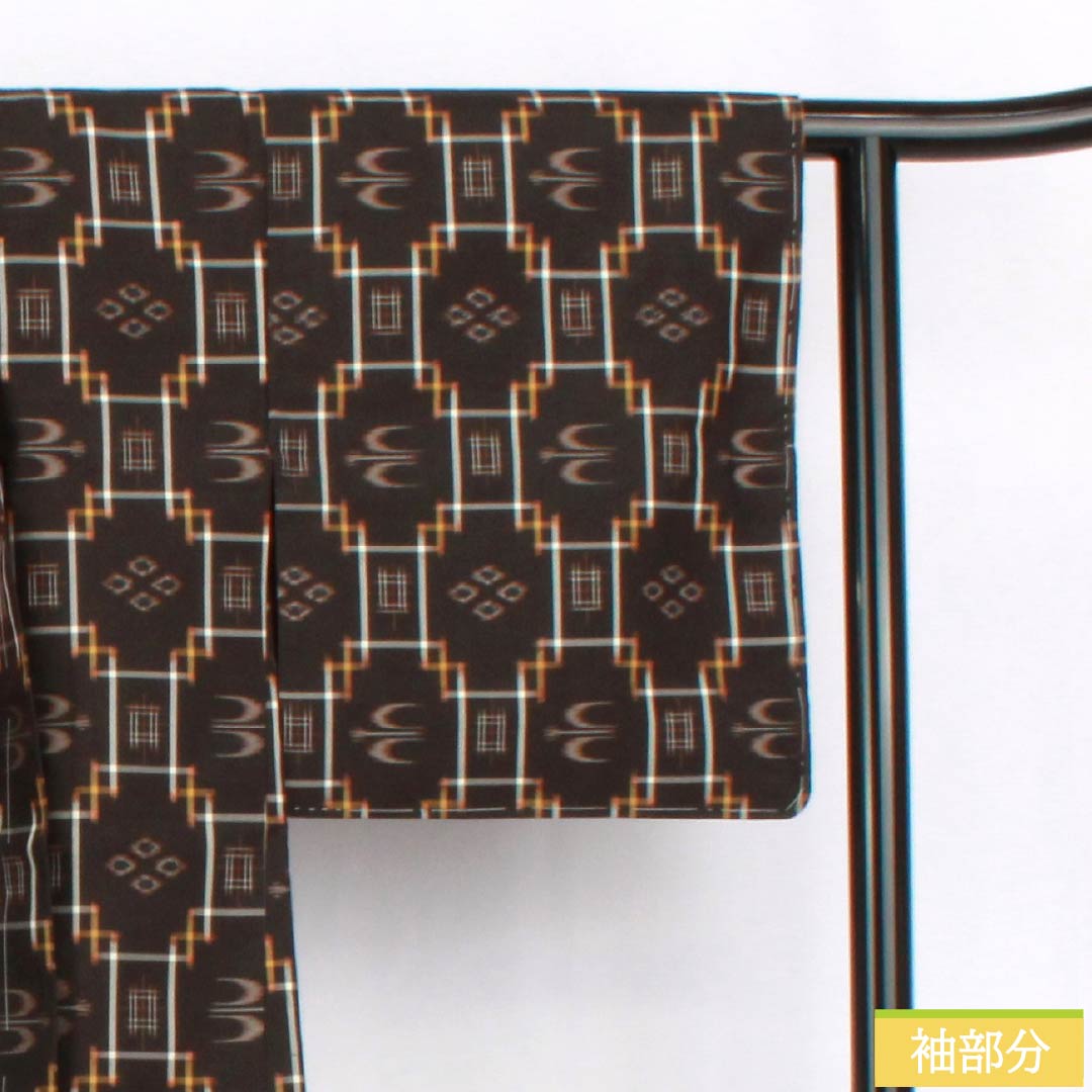 Haori (Japanese traditional kimono jacket) - Polyester, S-rank, Length 73cm, Sleeve Length 62cm, Chestnut-colored, Ryukyu pattern, Tsumugi fabric, Lined, Brown, 1117001292914