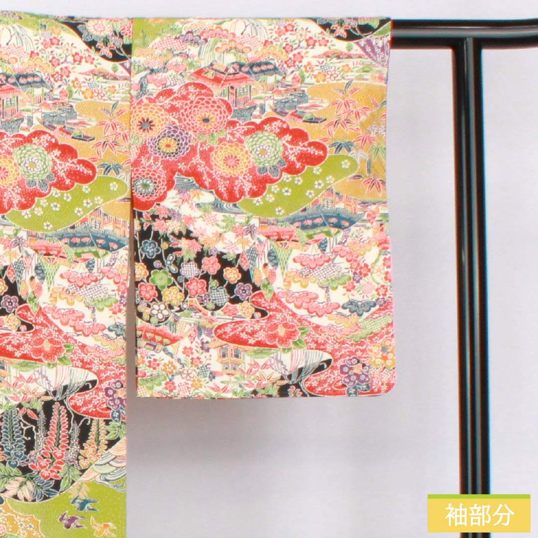 小紋 正絹 Sランク 身丈154cm 裄丈62cm 袷 鶸萌黄色(ひわもえぎいろ) 京紅型 吉祥文様 緑系 1115006832219