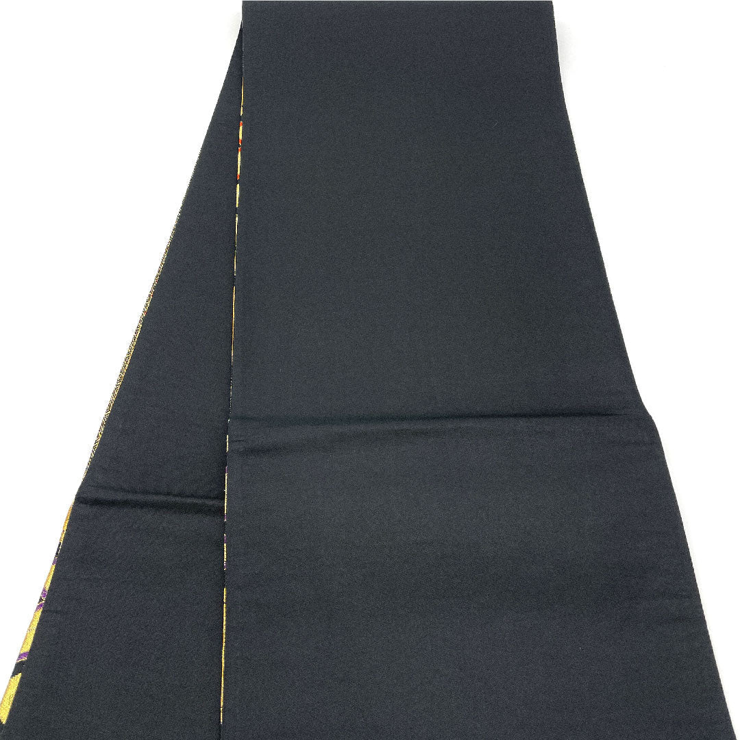 Fukuro Obi for Furisode, Matsukawabishi, Flower Pattern, Length 440cm, Pure Silk, S Rank, Six-way, Formal, Black, 1123004512310