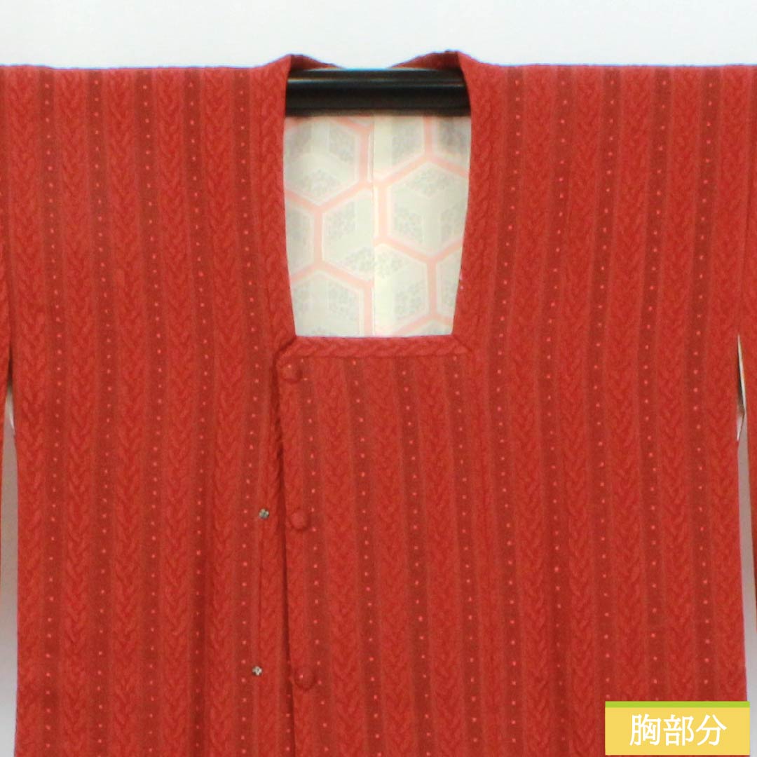 Michiyuki Coat, Pure Silk, S-Rank, Length 81cm, Sleeve Length 63.5cm, Benikabairo (Red Birch Color), Yoshiwara Tsunagi (Yoshiwara Coverall), Lined, Red, Item Number 1117001202912