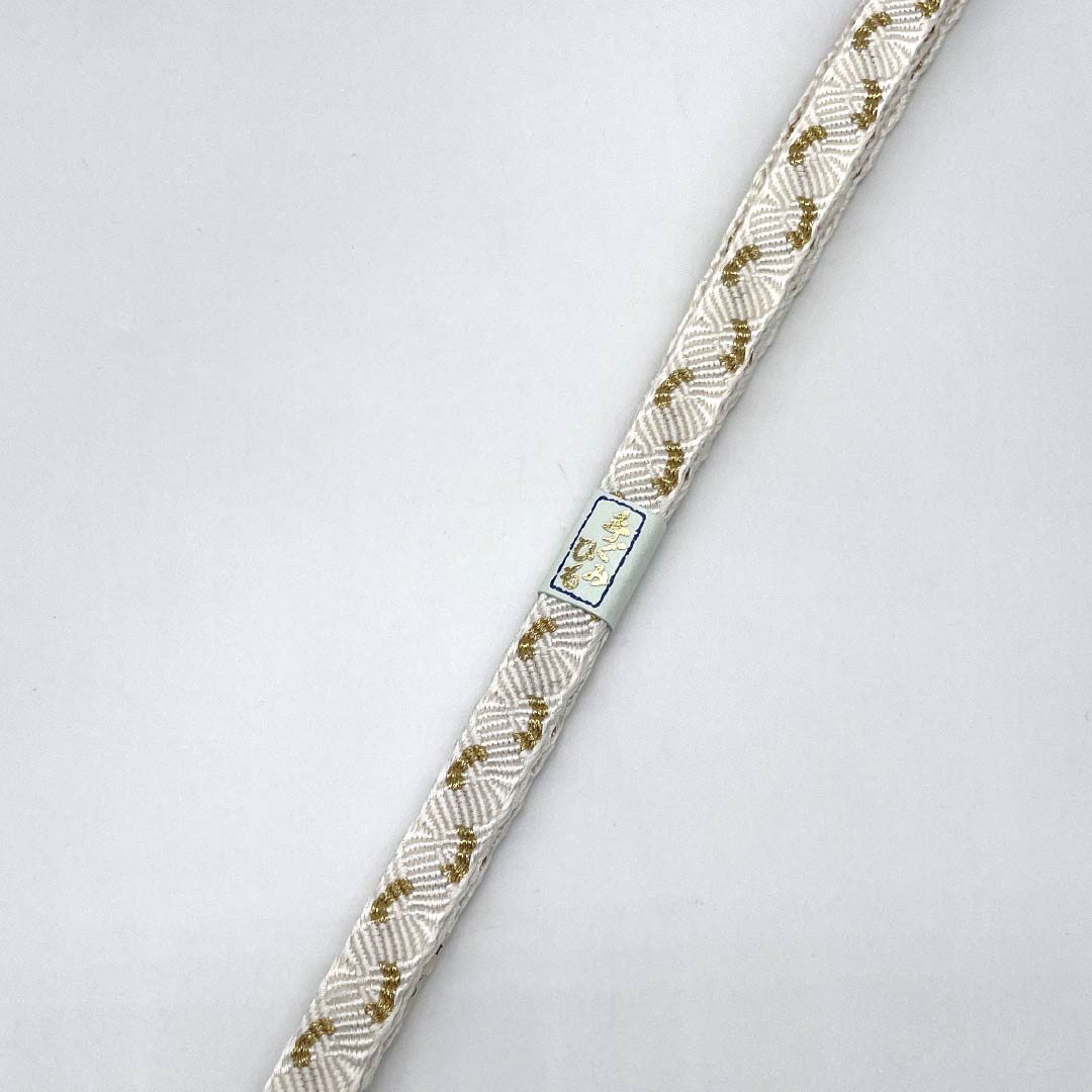(Like new) Pure silk S-rank obijime and obiage set with fan, for formal kimono, shibori (sash-band) with center opening, approximately 154cm long and 1.5cm wide, white, 1141000132311
