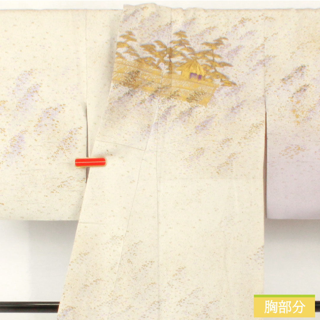 訪問着 正絹 袷 身丈158cm 裄丈62cm 銀白色(ぎんはくしょく) 京友禅 風景模様 パールトーン加工 作家物 Aランク グレー系 1112004963322