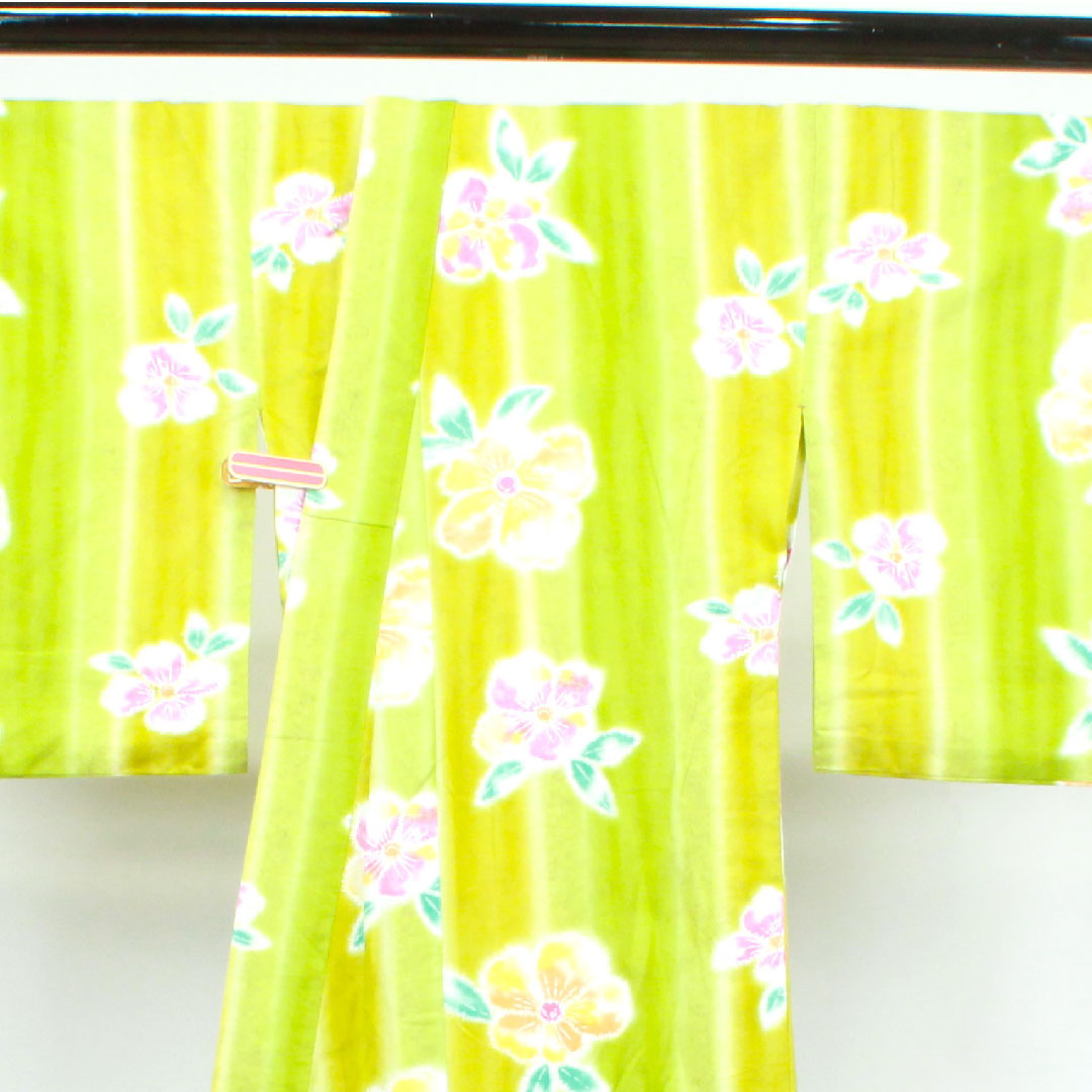 Yukata Abstract Flower Cotton S Rank Single Layer Length 161cm Sleeve Length 67.5cm Green 1118003862419