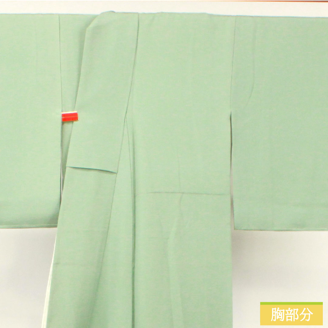 Colored Tomesode, pure silk, length 164.5cm, sleeve length 64.5cm, lined, celadon color, Kyoto Yuzen, period picture scroll pattern, circle with swallowtail butterfly, three crests, with basting thread, unused, S rank, three crests, green, 1111001212419
