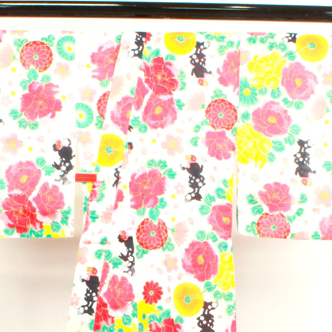 Yukata Disney Minnie Mouse Peony Cherry Blossom Chrysanthemum Cotton S Rank Single Layer Length 162cm Sleeve Length 65.5cm White 1118003902411