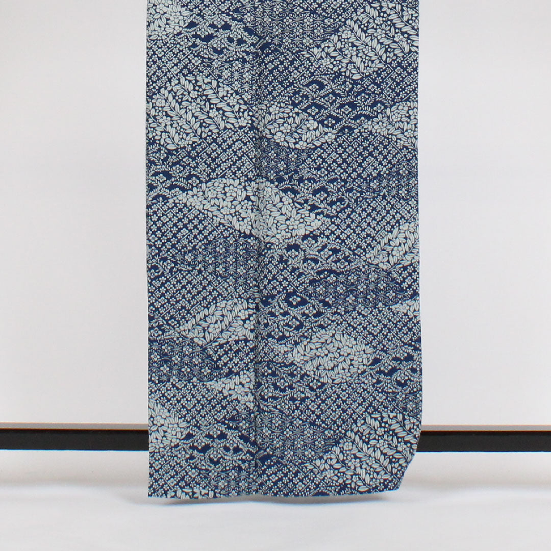 小紋 身丈162.5cm 裄丈64cm 単衣 花柄 正絹 Sランク 紺系 1115000162318
